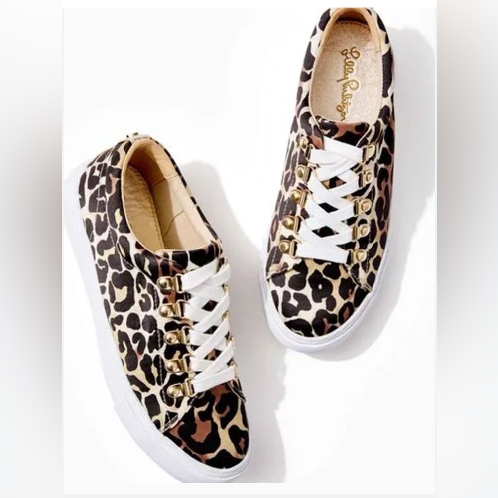 LILY PULITZER Hallie Leopard Print Lace Up Sneakers—SZ. 6.5 - Picture 2 of 4